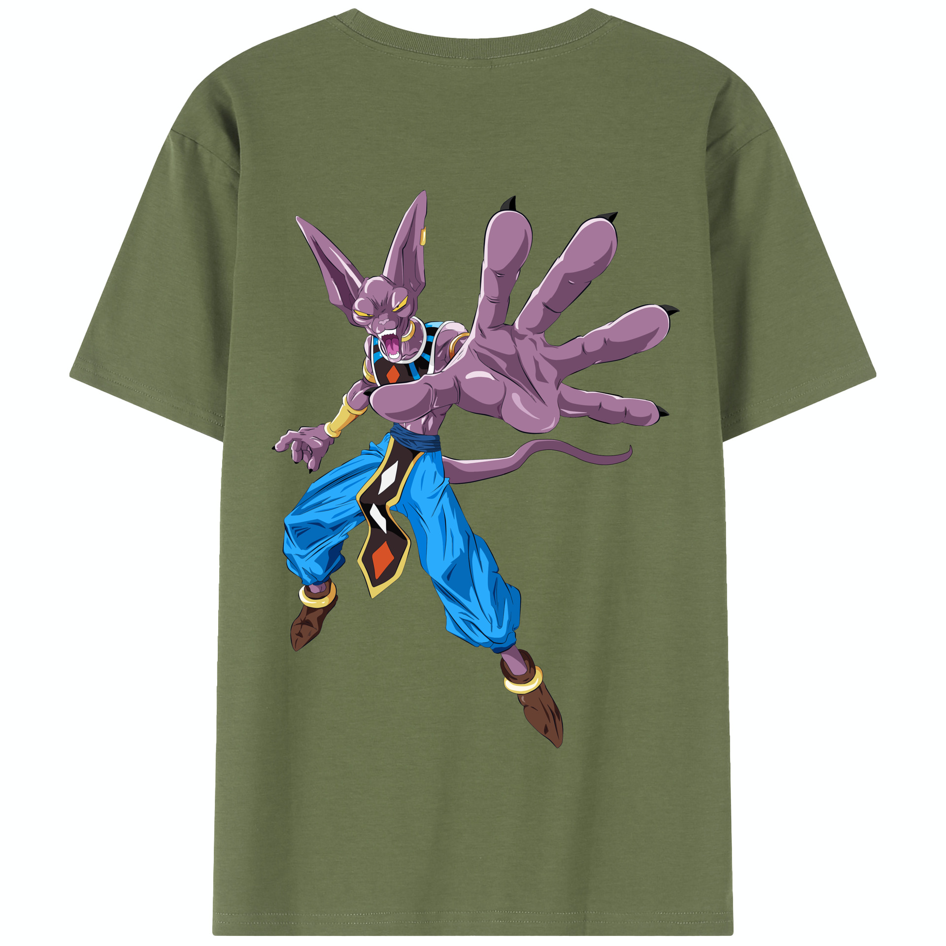 （画像用） ドラゴンボール ビルス 破壊神ビルス DRAGON BALL Beerus Birusu 綿100％半袖Tシャツ（背面プリント）